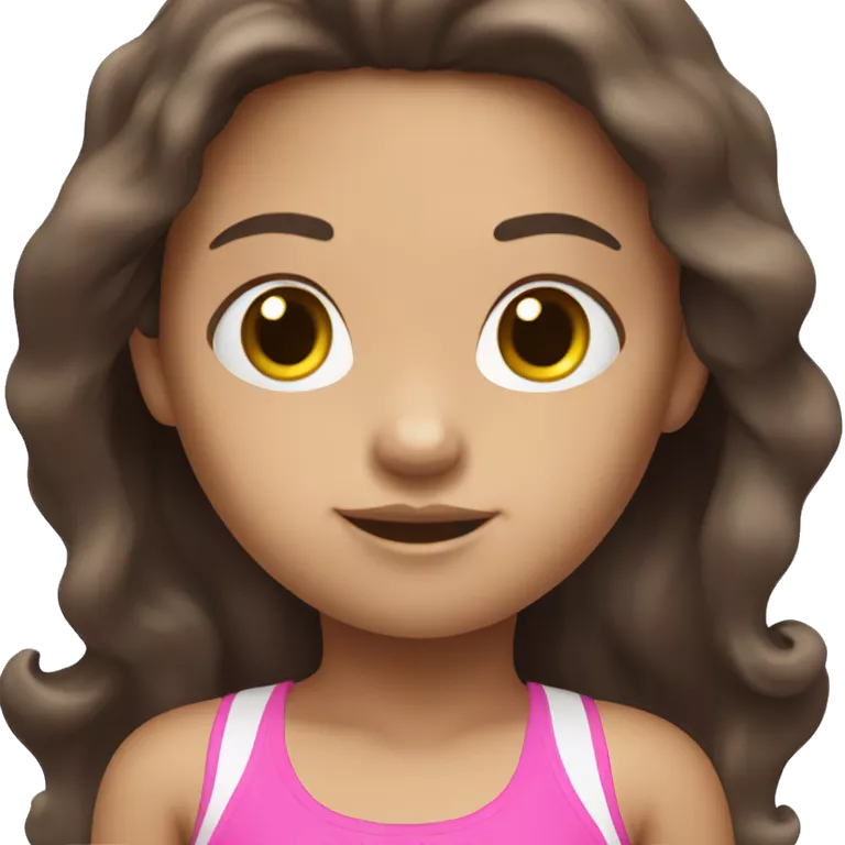 little white girl with pink swimming suit dark brown long hair