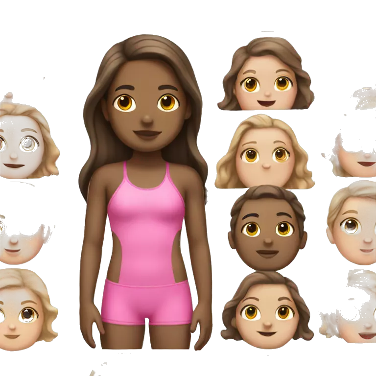 swimming little white girl with pink swimming suit dark brown long hair