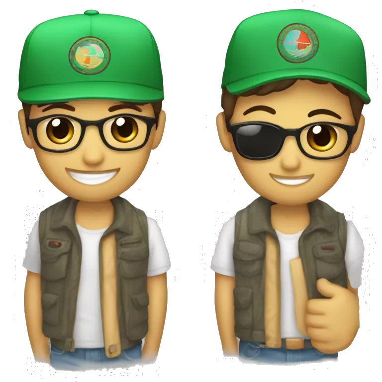 Un emoji chivi que tenga una gorra que le cubra toda la cara que la gorra sea verde muy clarísima Y que tenga un pañuelo abajo que tenga una Mancha roja Y que por todo tenga negro
