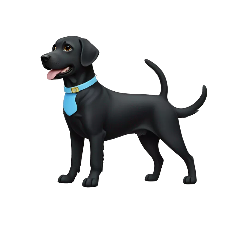 one labrador on the left black, smaller size. Another labrador on left black with a light blue collar. dog on right with red collar.