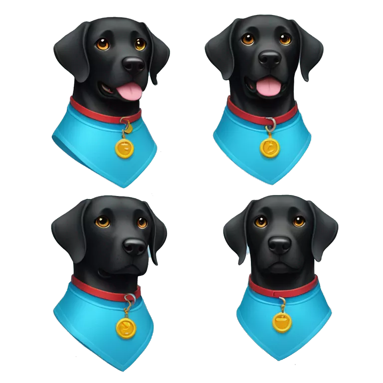 black-coloured labrador on the left with red collar, black-coloured labrador on the right with light blue collar.
