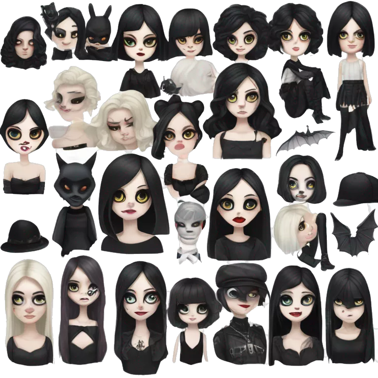 Goth girl, dressed in black, pale skin, trad goth makeup, big, bat like eyeliner, white foundation, black thick hair lk roberts smith from the curr