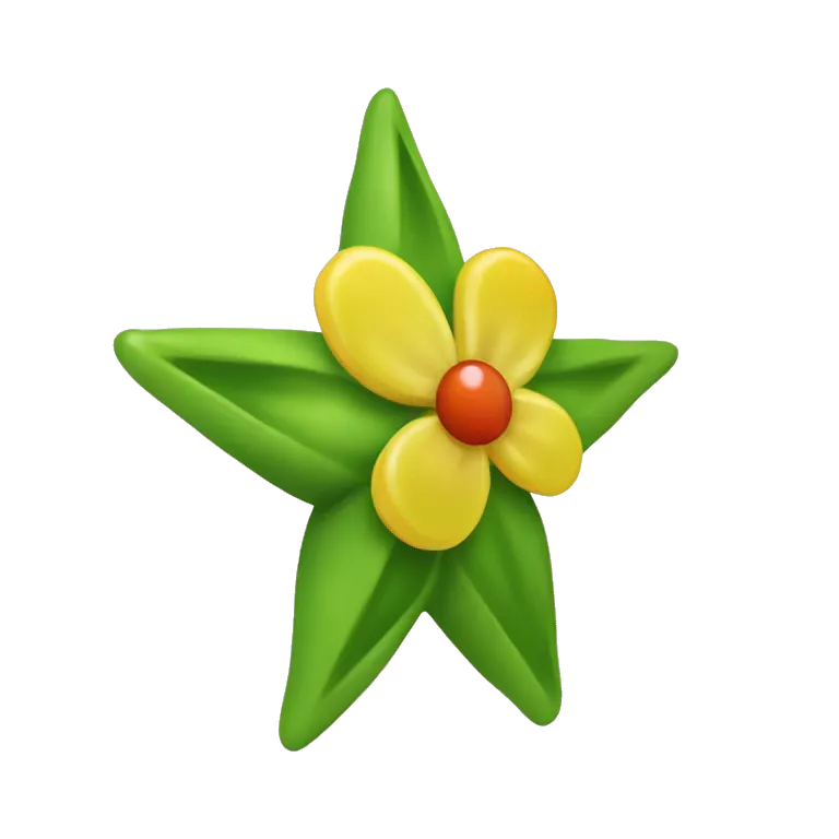 Create an emoji of a small, star-shaped flower with a greenish-yellow color. Inside the flower, include a small, round, reddish-orange berry.