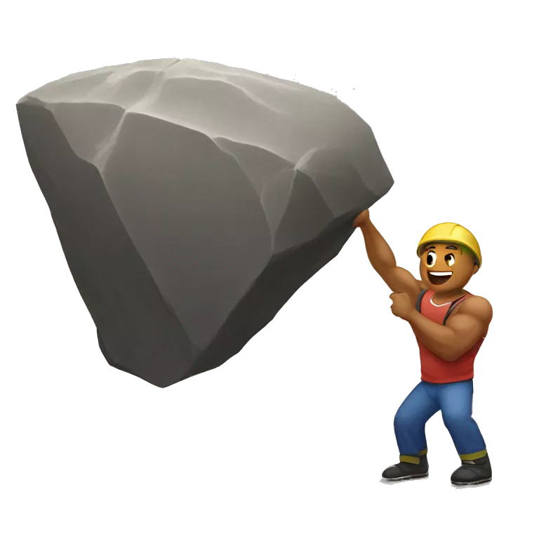 lifting a giant big boulder rock behind the back. show the boulder