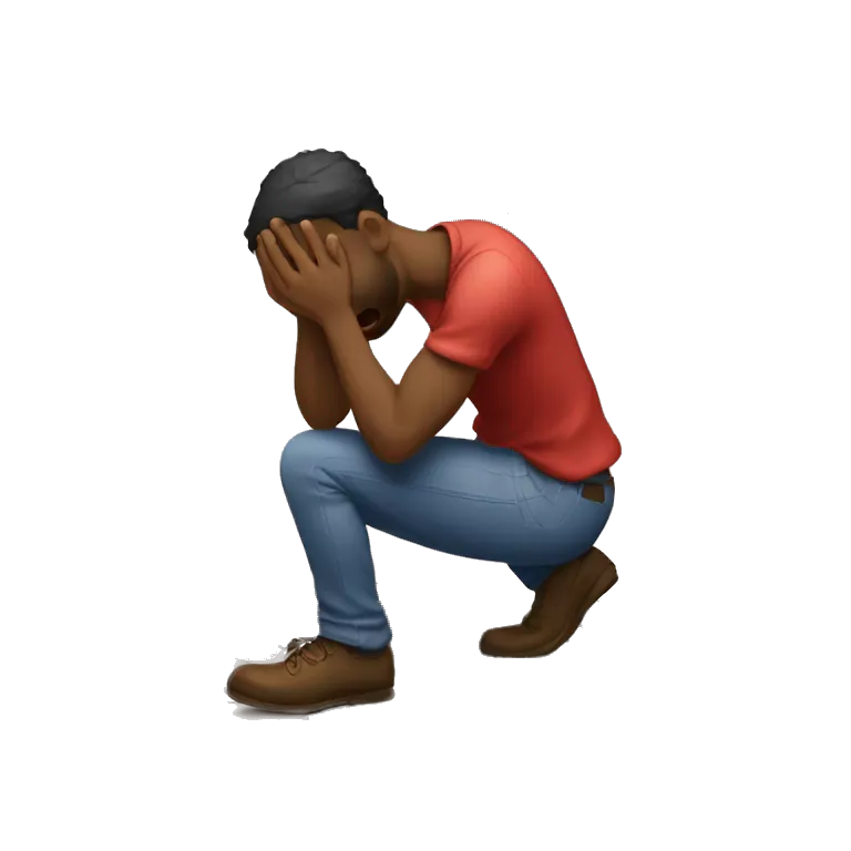 A man French kneeling and crying while trying to repair his girlfriend's broken heart. The heart should be depicted as a broken emoji heart, emphasizing the emotional scene.