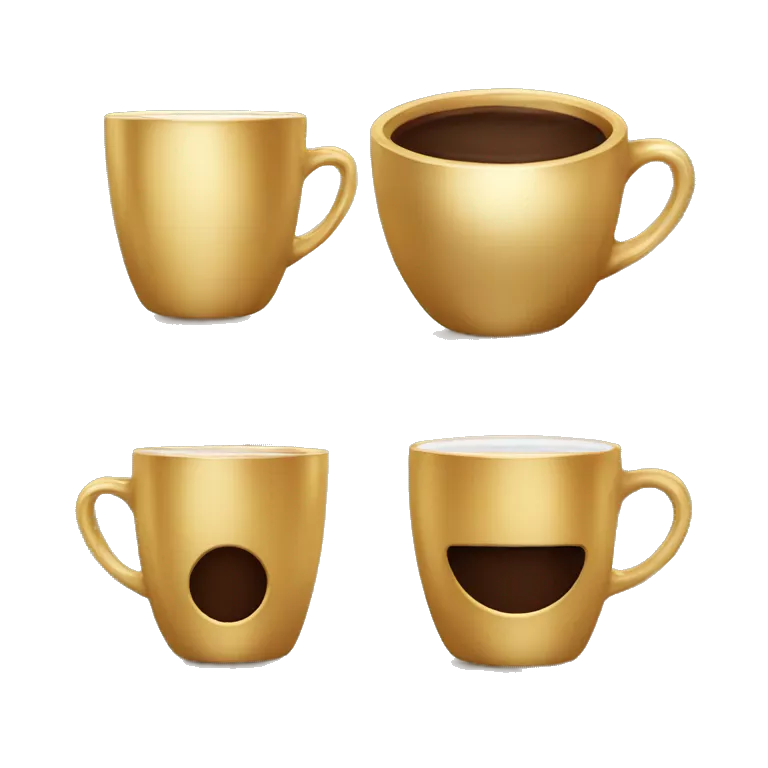 gold dual cup with brown coffee same as bottom a lttle bigger also coffee there