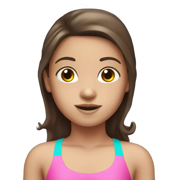 swimming little white girl with pink swimming suit dark brown long hair