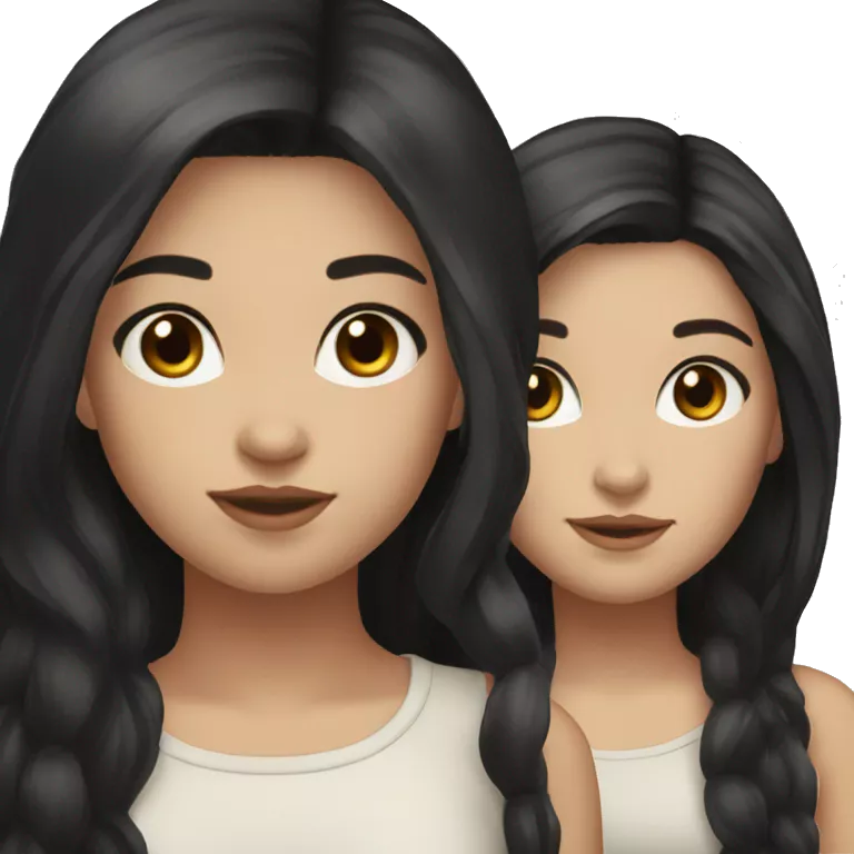 Two girls black hair brown eyes long hair tannish pale skin