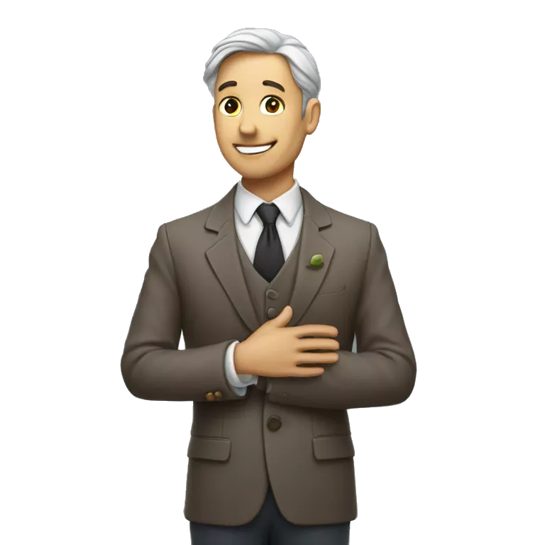 gentleman placing his hand over his heart and tilts head slightly forward as if to express gratitude