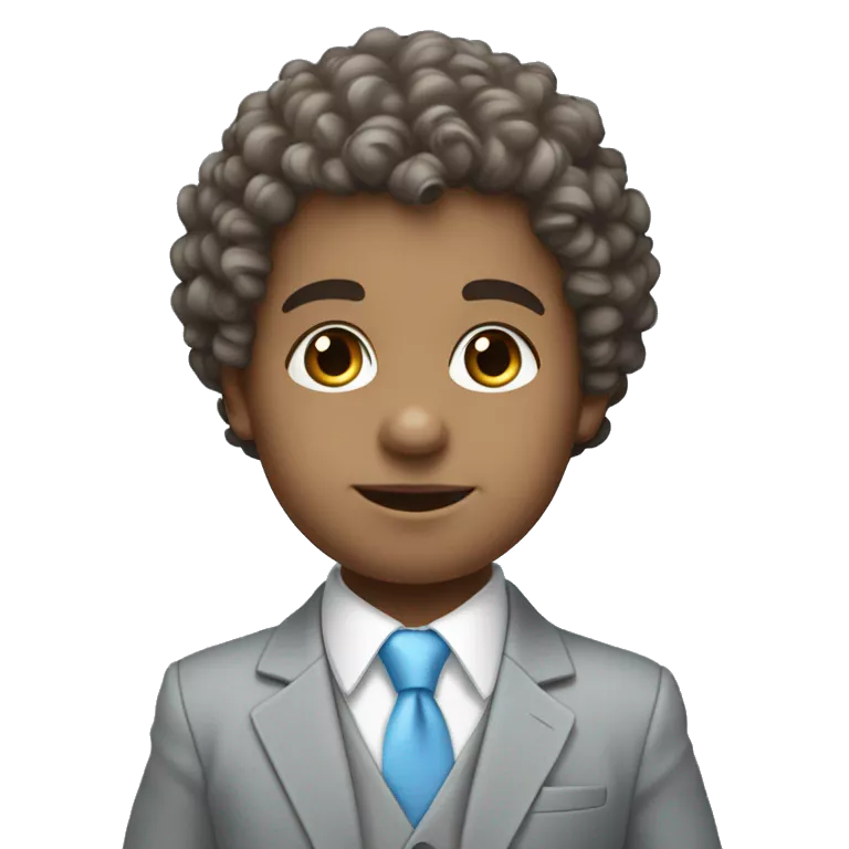 Little young  gentleman wearing a grey suit with white shirt and baby blue tie with blue eyes , white skin and brown  curly hair without grey hair and full body . Wearing a watch and greek