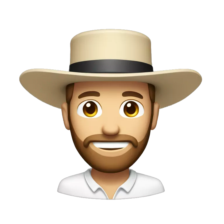Amish man white with brown straw hat building a building with beard smiling half body
