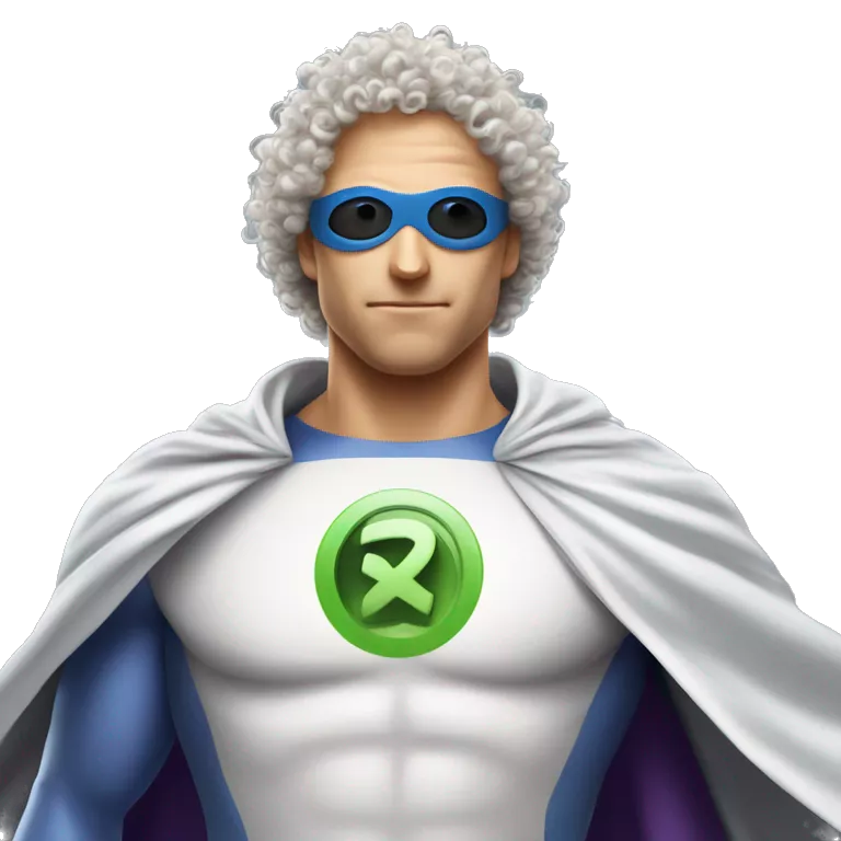 curly hair white man and super 'T' pigeon crossover superhero. his superpower is being good at design