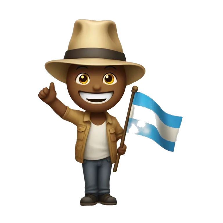 A cheerful and welcoming emoji waving hello, maybe wearing a party hat or holding a flag that says 'Hello!'