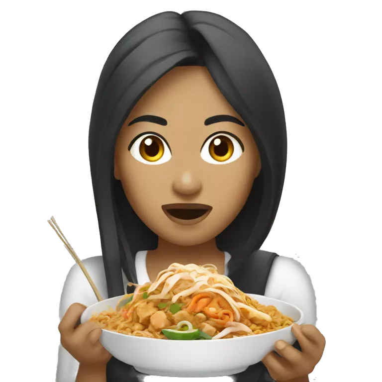 A female indonesian female eating pad thai