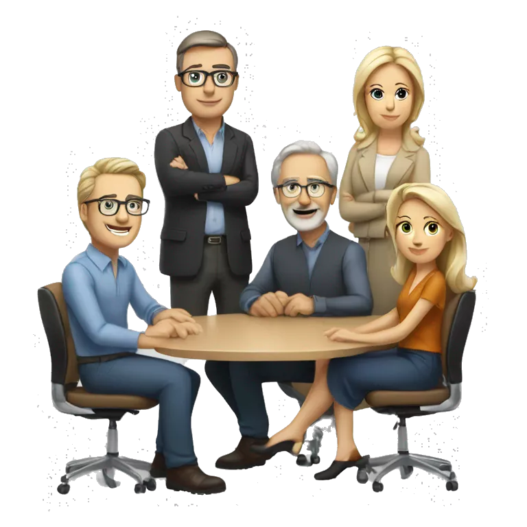 4 people sitting around a meeting table, the people should look like they are at lest 50 years old Caucasian dressed in neat casual attire.
