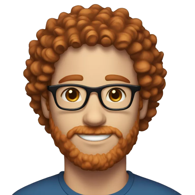 35 years old, male, red hair, curly hair, glasses, blue eyes, light complexion, no beard or mustache