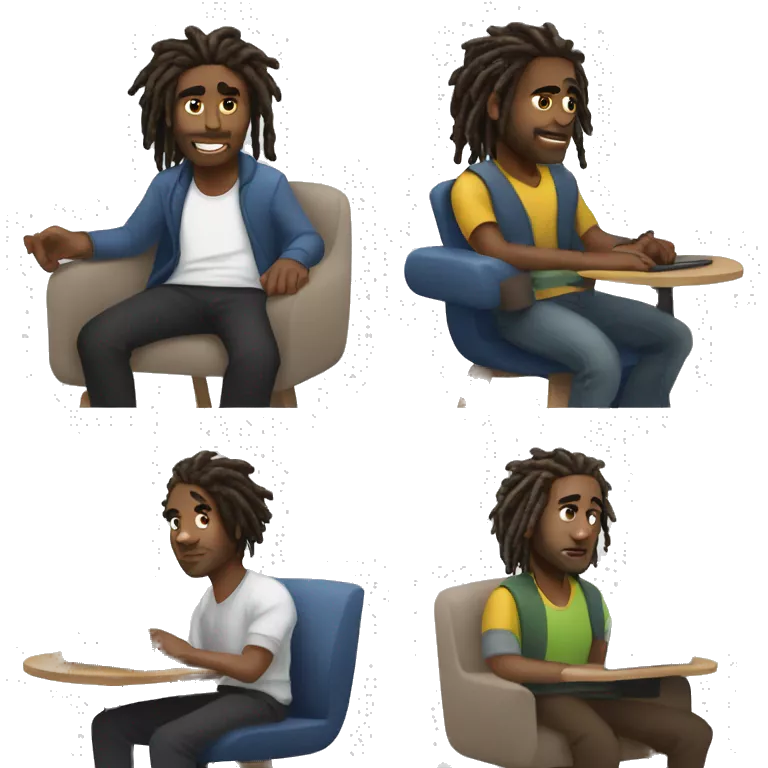 Black-guy-with-dreads-sitting-down-on-chair facing-right-handsided -focused-on-laptop-computer-show-him-sitting in chair