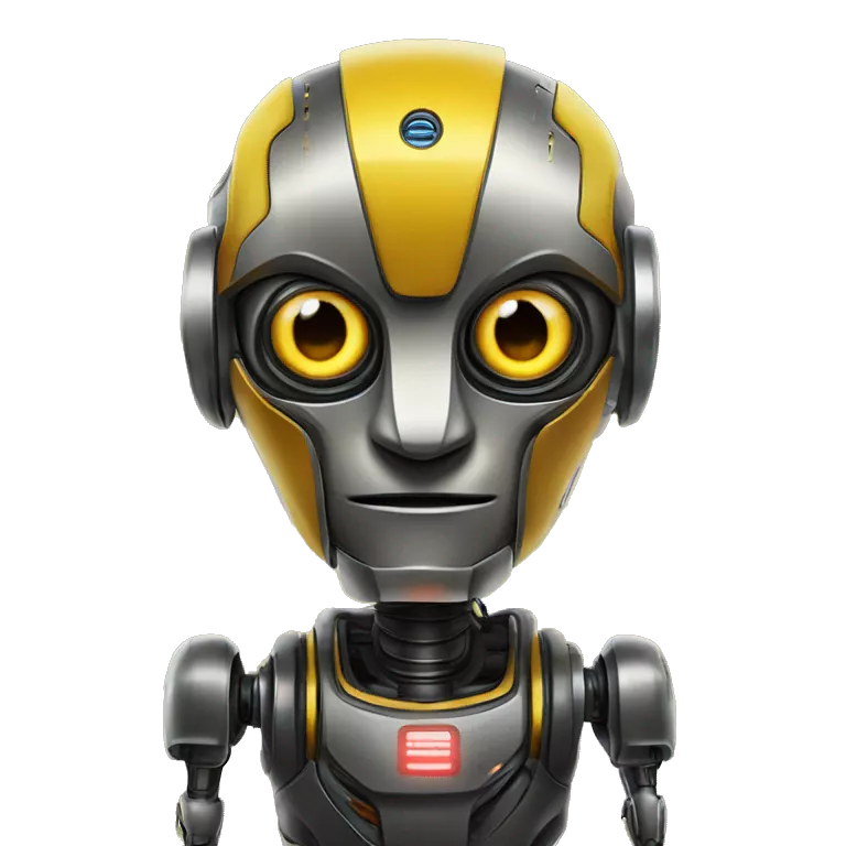 Gamar robot bot warna kuning ada merahnya dan tulisan BOT