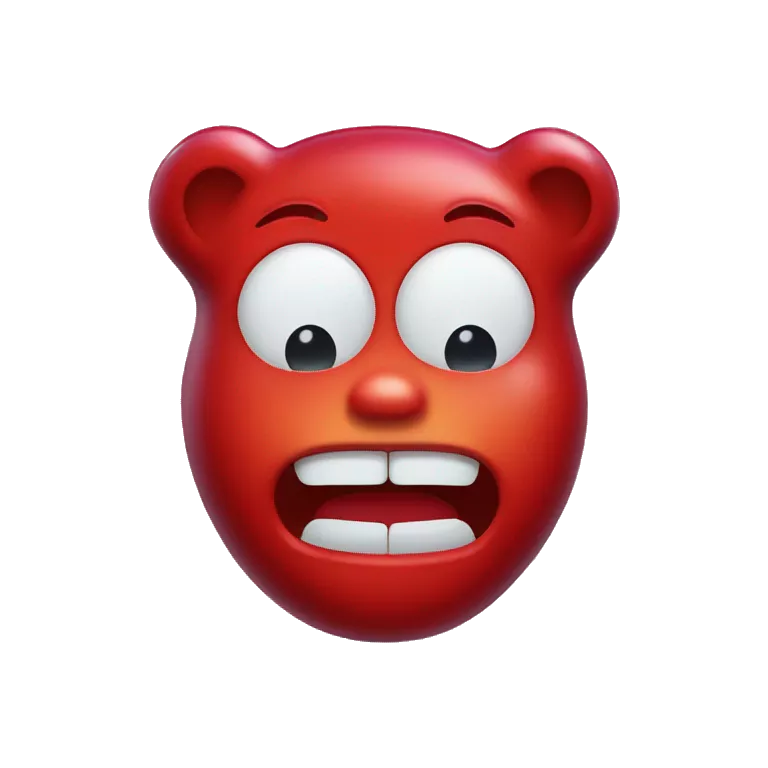 Single Red gummy bear facing forward with red gummy facial features