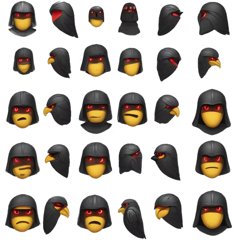 Black armor and black bird helmet like falcon with red eyes