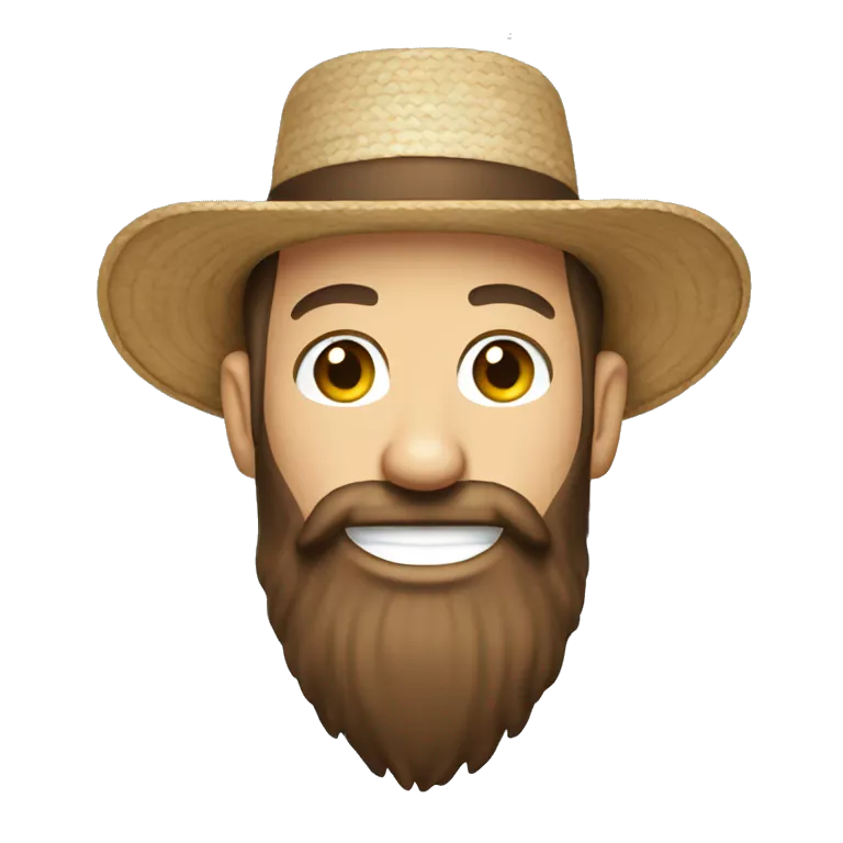 Amish man white with brown straw hat building a building with beard smiling