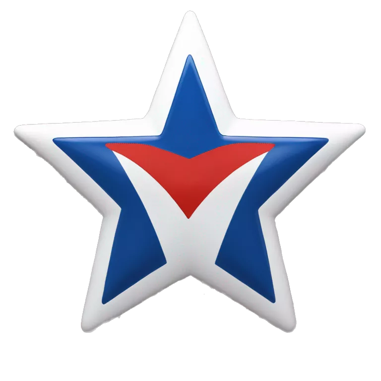 A flag that is blue on top half and red on bottom half.  A white star is in the center and white outline of a 12-star burst is on the outside of the star.