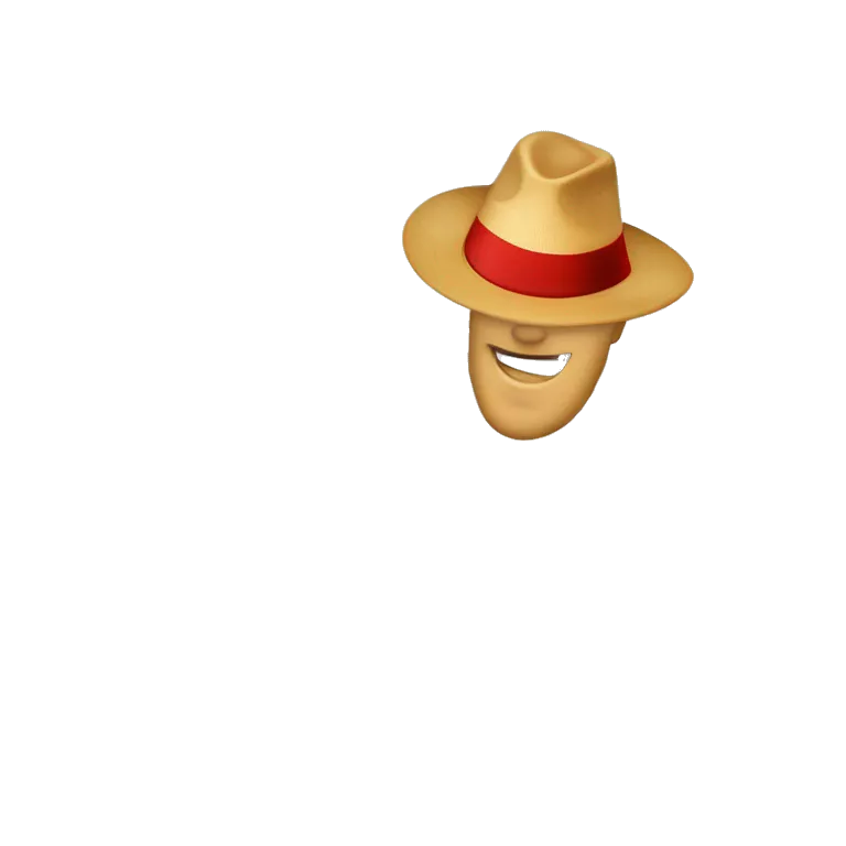 Un homme qu a la peau blanche des cheveux blonds un chapeau blanc avec  un contour rouge sur le haut il y a une pomme et une couronne des joux rouge