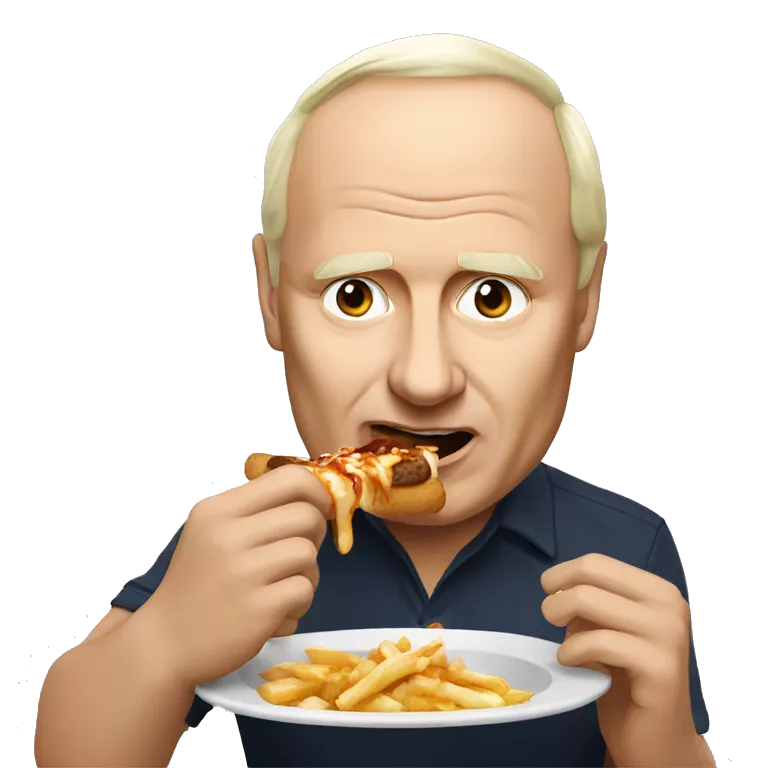 Vladimir Poutine eating poutine