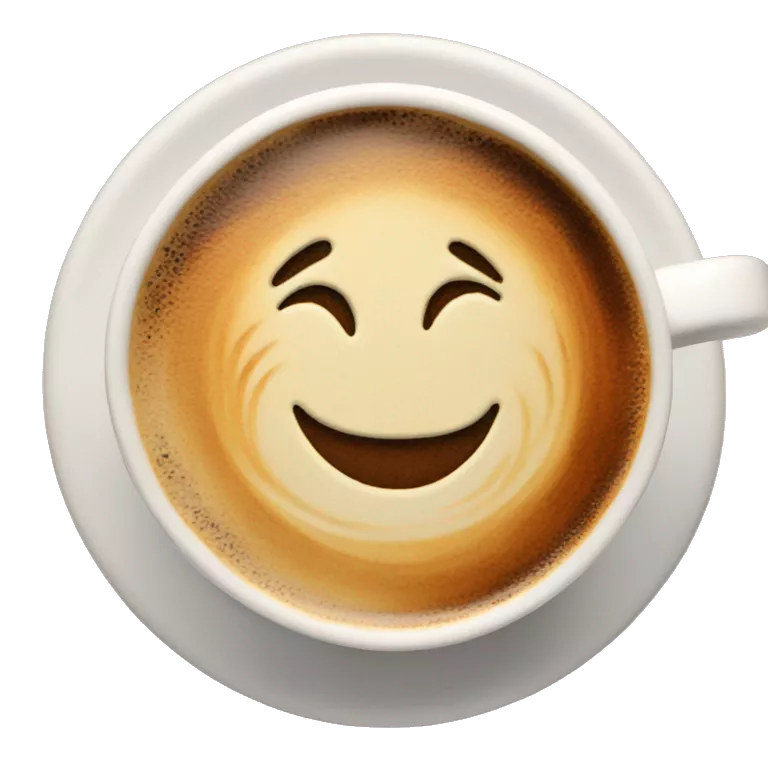 coffee smiling and eyes open and has latte art
