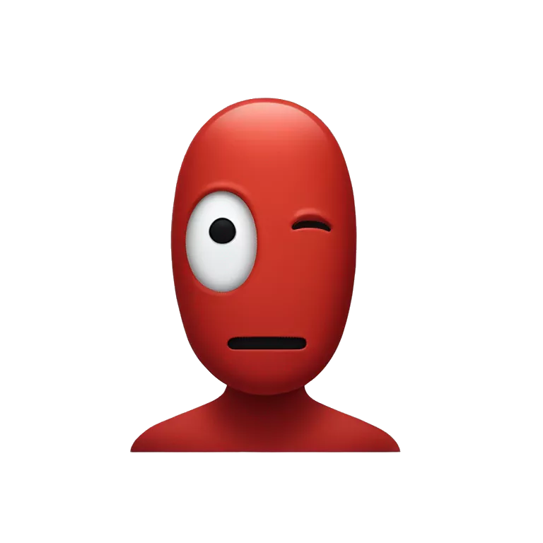 Design a minimalist red Among Us imposter emoji, conveying mystery and deception with subtle space-themed elements.