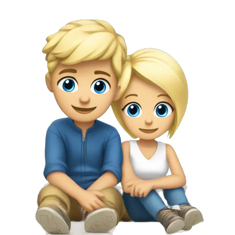 blonde blue eyed boy and blonde blue eyed girl sitting under Eiffel Tower