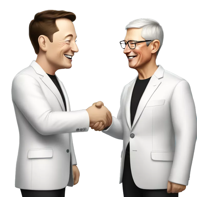 Elon Musk shakes hand with Tim Cook from Apple