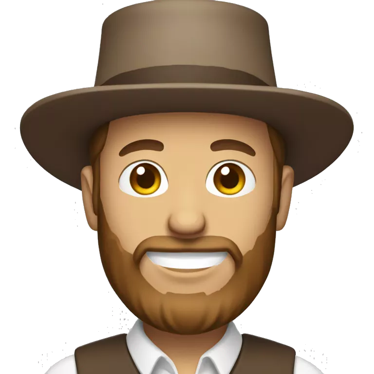 Amish man white with brown straw hat building a building with beard smiling half body