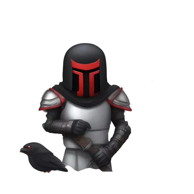 Man with Black armor and black bird helmet like falcon with red eyes (like femto from berserk)