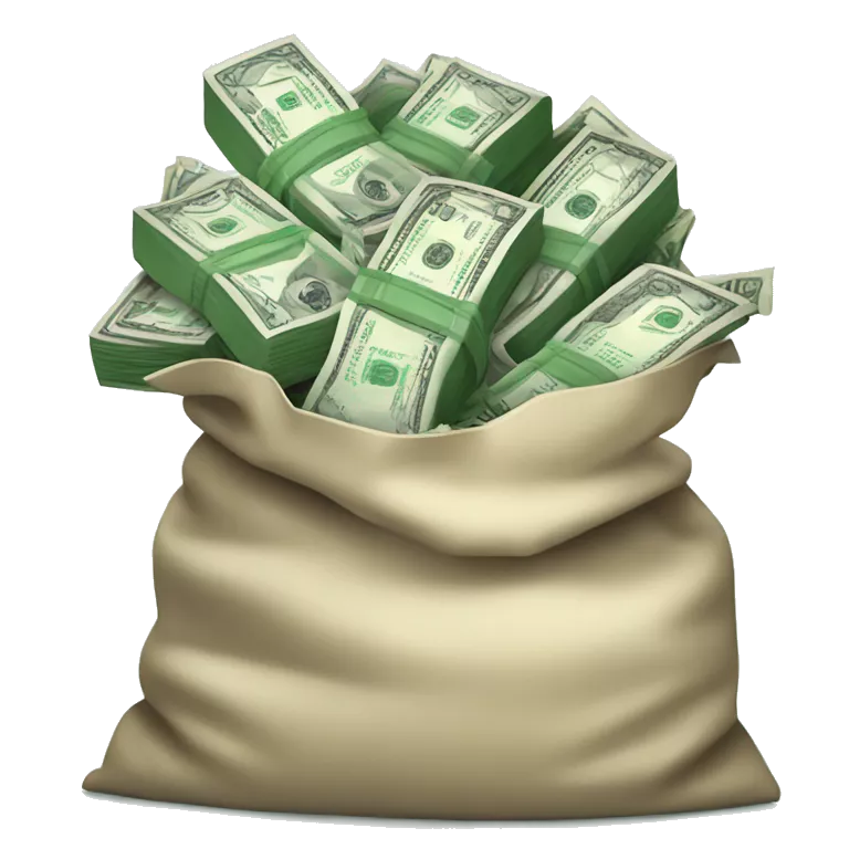 bag of money bursting with green stacks of cash