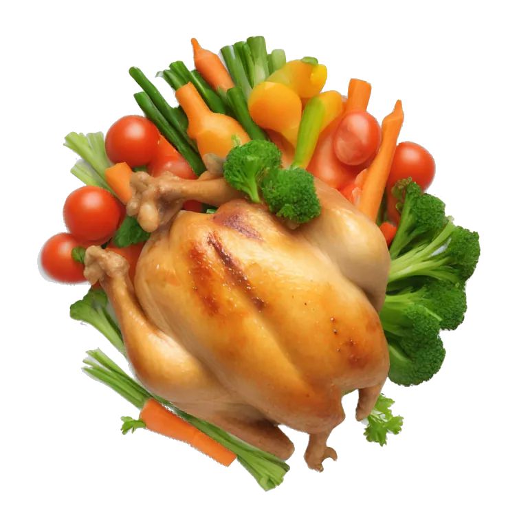 ful chicken cooked on a plate with some vegetables