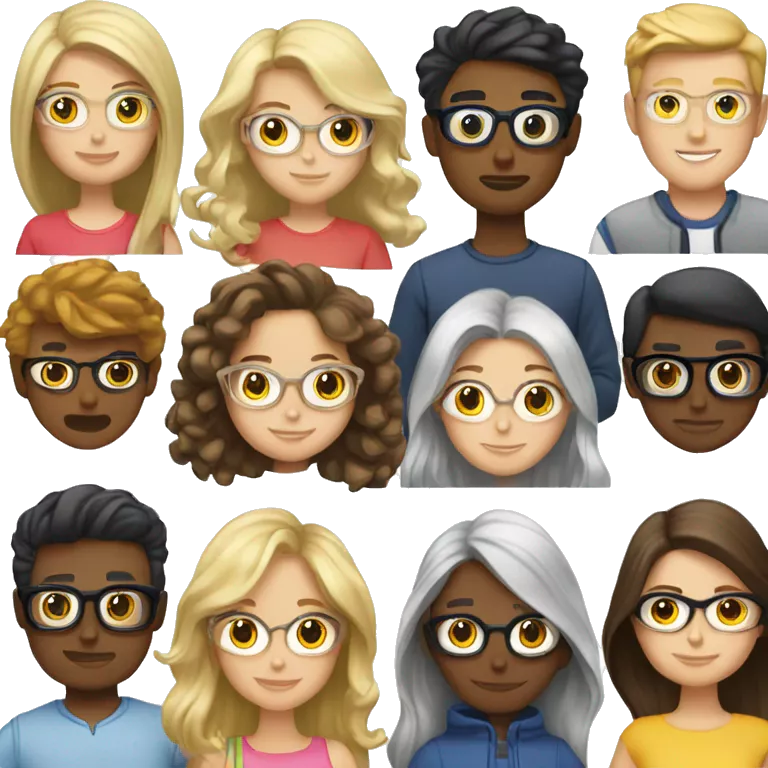 2 blonde girls, 2 blonde boys, 1 brunette glasses women and 1 brunette male