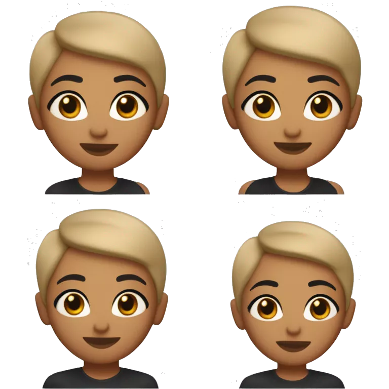 Create a memoji with an oval face, tanned skin, short black buzz cut hair, thick black eyebrows, dark almond-shaped eyes, a straight nose, and smiling lips. The expression should be friendly and relaxed.