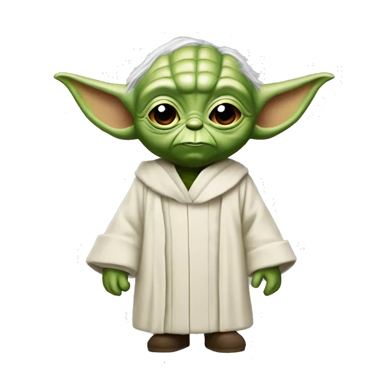 Yoda star wars con uniforme de la tienda IKEA de pie