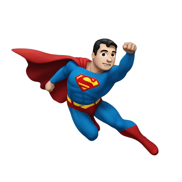 superman flying to the right with his whole body and hands aligned to right