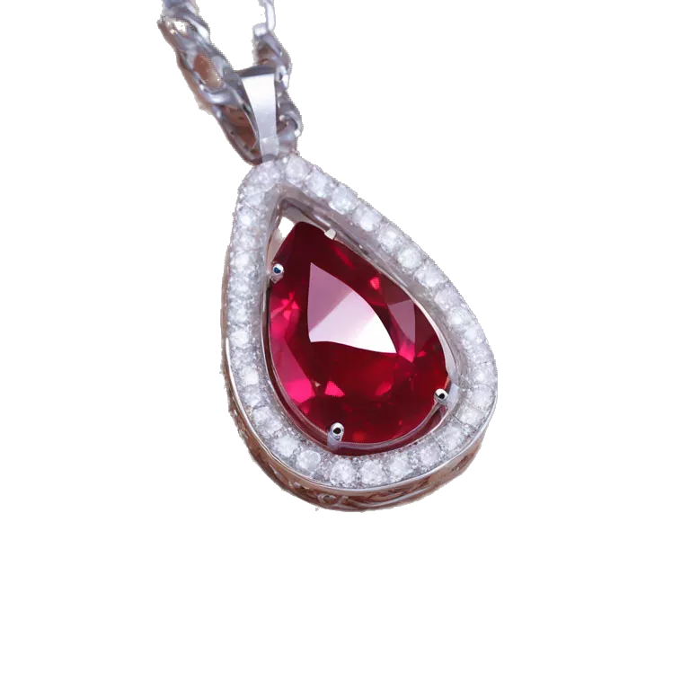 big ruby on a necklace tear closeup chain laid big emoji necklace moving silver chain