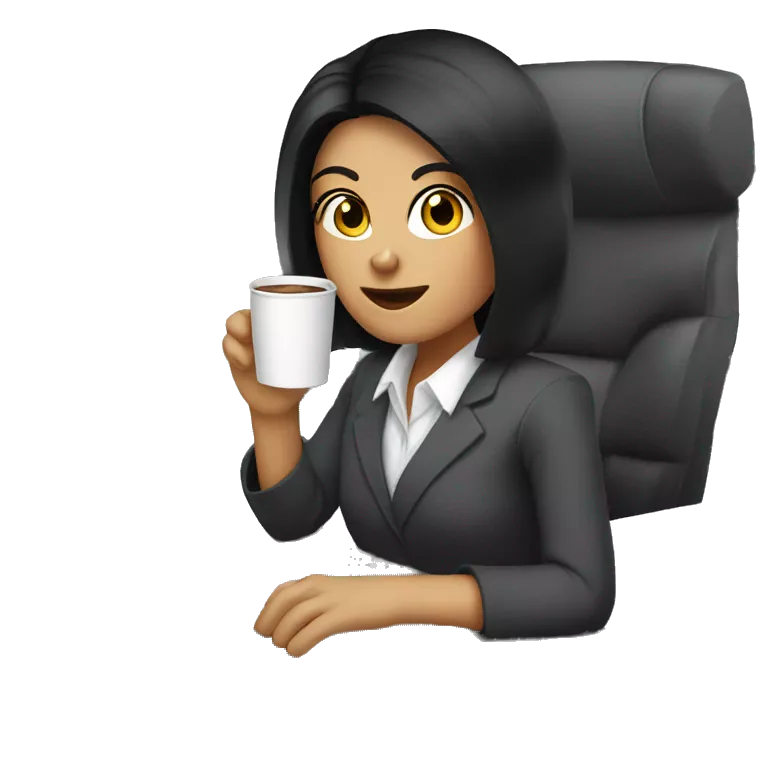 Secretary black hair computer and drinking coffee