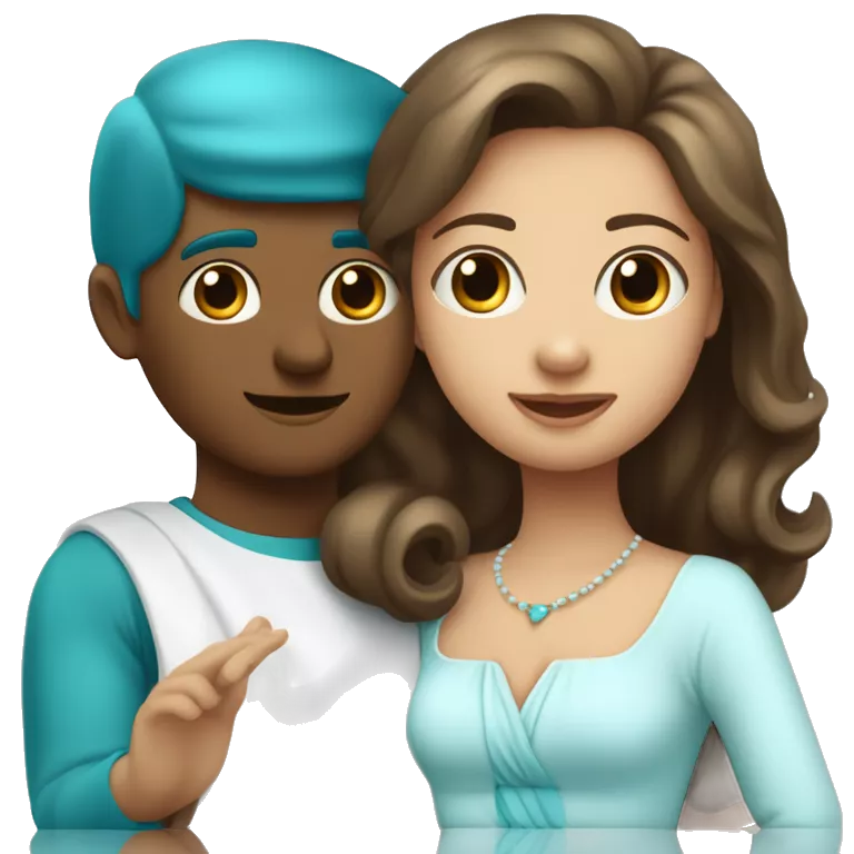 bal avec une fille blanche en robe bleu turquoise et un garçon métisse plus petit que la fille en costards