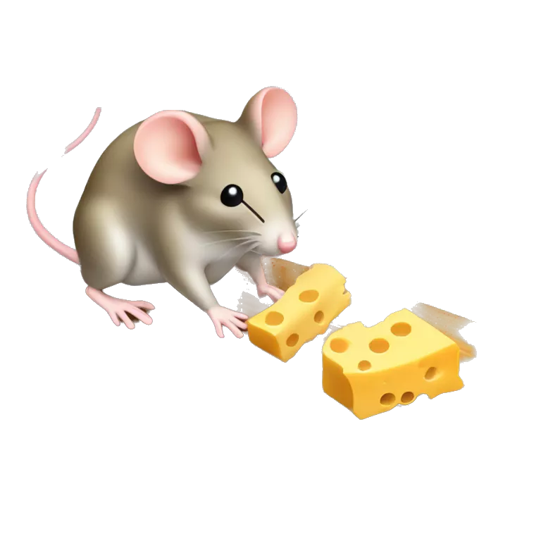 Mouse trap with cheese on it and a mouse sniffing the cheese carefully