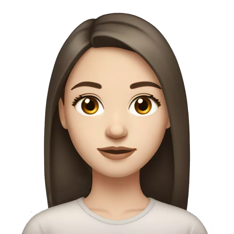 dark brunette girl with semi pale skin and pretty eyelashes and medium thin brows, light brown eyes. pretty silky long hair with long fringe