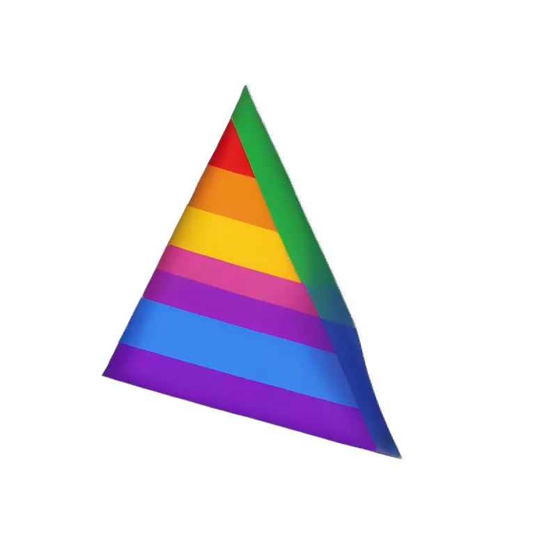 pride flag with a triangle kind of in the middle of the flag but more on the right side, a long line connecting to the right side of the triangle