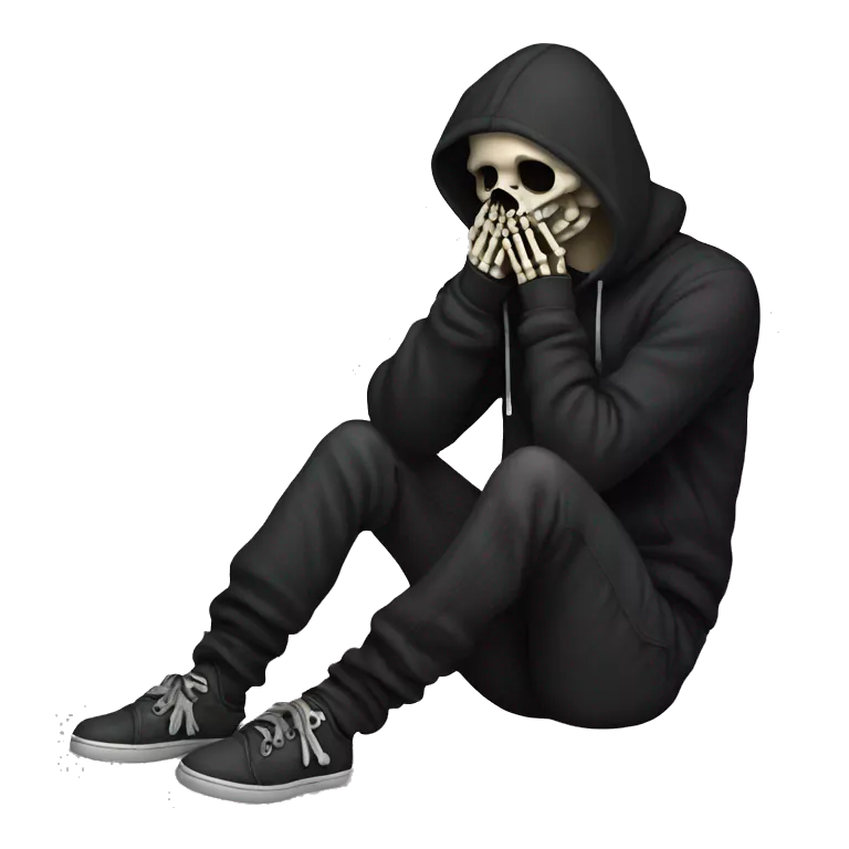facepalm skeleton in black hoodie