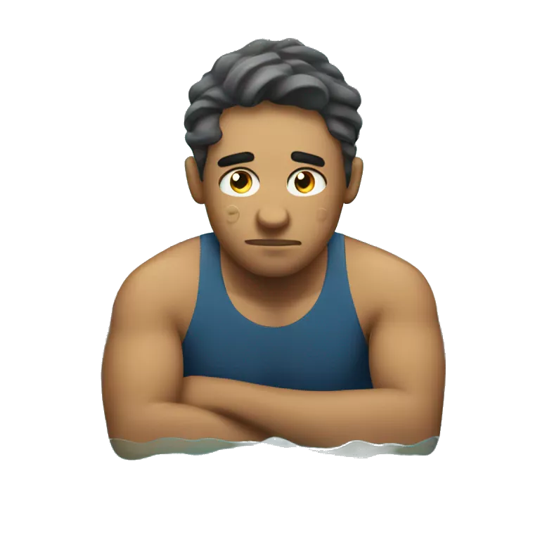 Tired and unsatisfied swimmer after his workout in the swimming pool