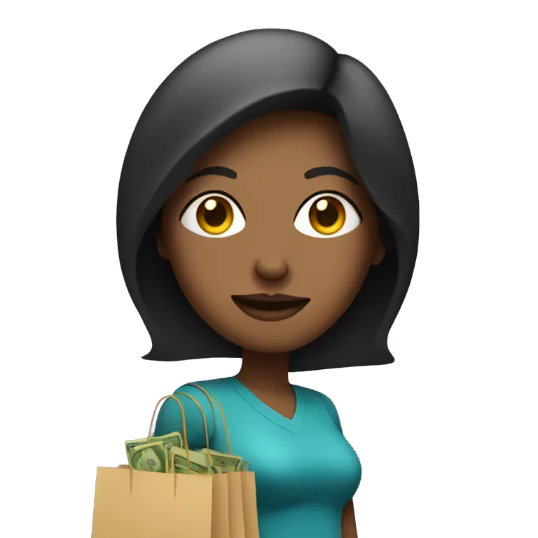 mom with a shopping bag with money symbol eyes