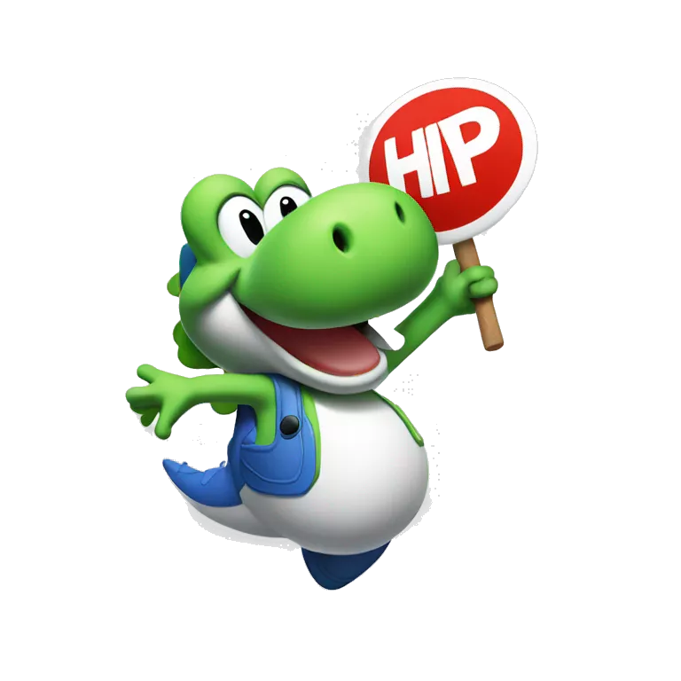 a yoshi from mario screaming Hype while holding a sign saying 'hype'